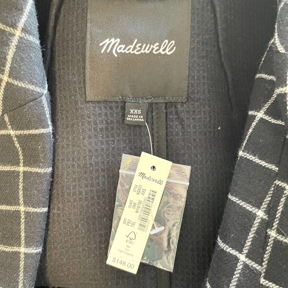 Madewell Waffleback Shaw Blazer In Windowpane Black White Size XXS New - Picture 14 of 16